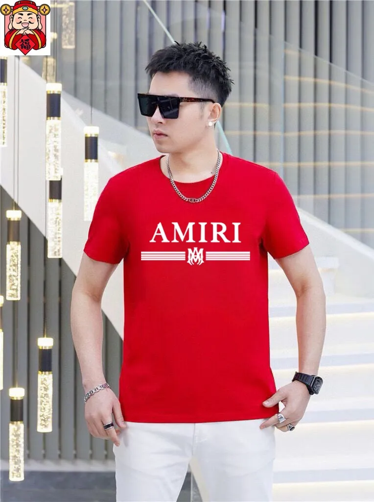 P140 Original men's casual short-sleeved T-shirt from the brand [AMIRI] (Good News for Fat People), new product for the spring and summer of 2025, customized top-notch logo craftsmanship on the chest, matched with the entire details, top-notch quality and tailoring design, customized imported mercerized cotton fabric! Full of style, the color scheme is light and versatile. M-5XL (wear up to 220 pounds)