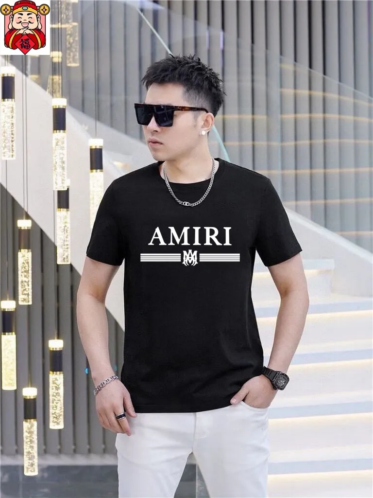 P140 Original men's casual short-sleeved T-shirt from the brand [AMIRI] (Good News for Fat People), new product for the spring and summer of 2025, customized top-notch logo craftsmanship on the chest, matched with the entire details, top-notch quality and tailoring design, customized imported mercerized cotton fabric! Full of style, the color scheme is light and versatile. M-5XL (wear up to 220 pounds)