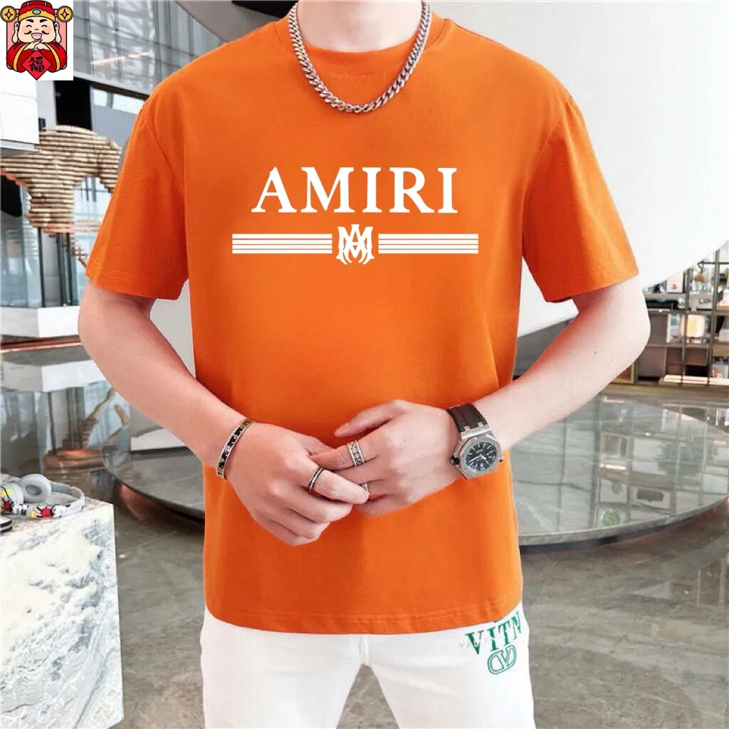 P140 Original men's casual short-sleeved T-shirt from the brand [AMIRI] (Good News for Fat People), new product for the spring and summer of 2025, customized top-notch logo craftsmanship on the chest, matched with the entire details, top-notch quality and tailoring design, customized imported mercerized cotton fabric! Full of style, the color scheme is light and versatile. M-5XL (wear up to 220 pounds)