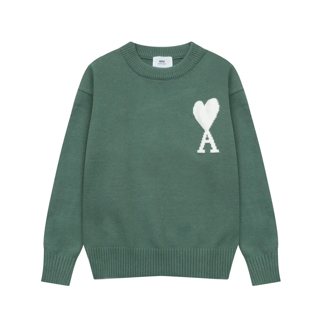 A8143# AMI Paris 2024 Autumn and Winter New Product New Color Big Love Alpaca Blended Soft Waxy Knitted Round Neck Cloud Sweater Oversize Version Same Style for Men and Women Color: Ice Blue Light Yellow Light Pink Purple Gray Turmeric Dark Gray Turquoise Dark Purple Code Number: S-XL