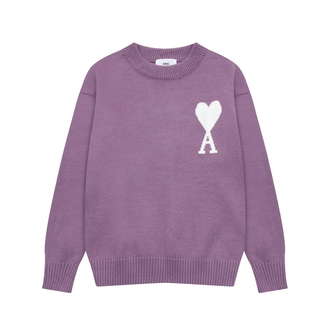 A8143# AMI Paris 2024 Autumn and Winter New Product New Color Big Love Alpaca Blended Soft Waxy Knitted Round Neck Cloud Sweater Oversize Version Same Style for Men and Women Color: Ice Blue Light Yellow Light Pink Purple Gray Turmeric Dark Gray Turquoise Dark Purple Code Number: S-XL