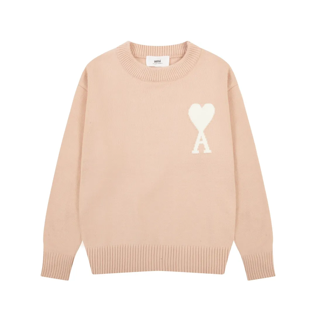 A8143# AMI Paris 2024 Autumn and Winter New Product New Color Big Love Alpaca Blended Soft Waxy Knitted Round Neck Cloud Sweater Oversize Version Same Style for Men and Women Color: Ice Blue Light Yellow Light Pink Purple Gray Turmeric Dark Gray Turquoise Dark Purple Code Number: S-XL