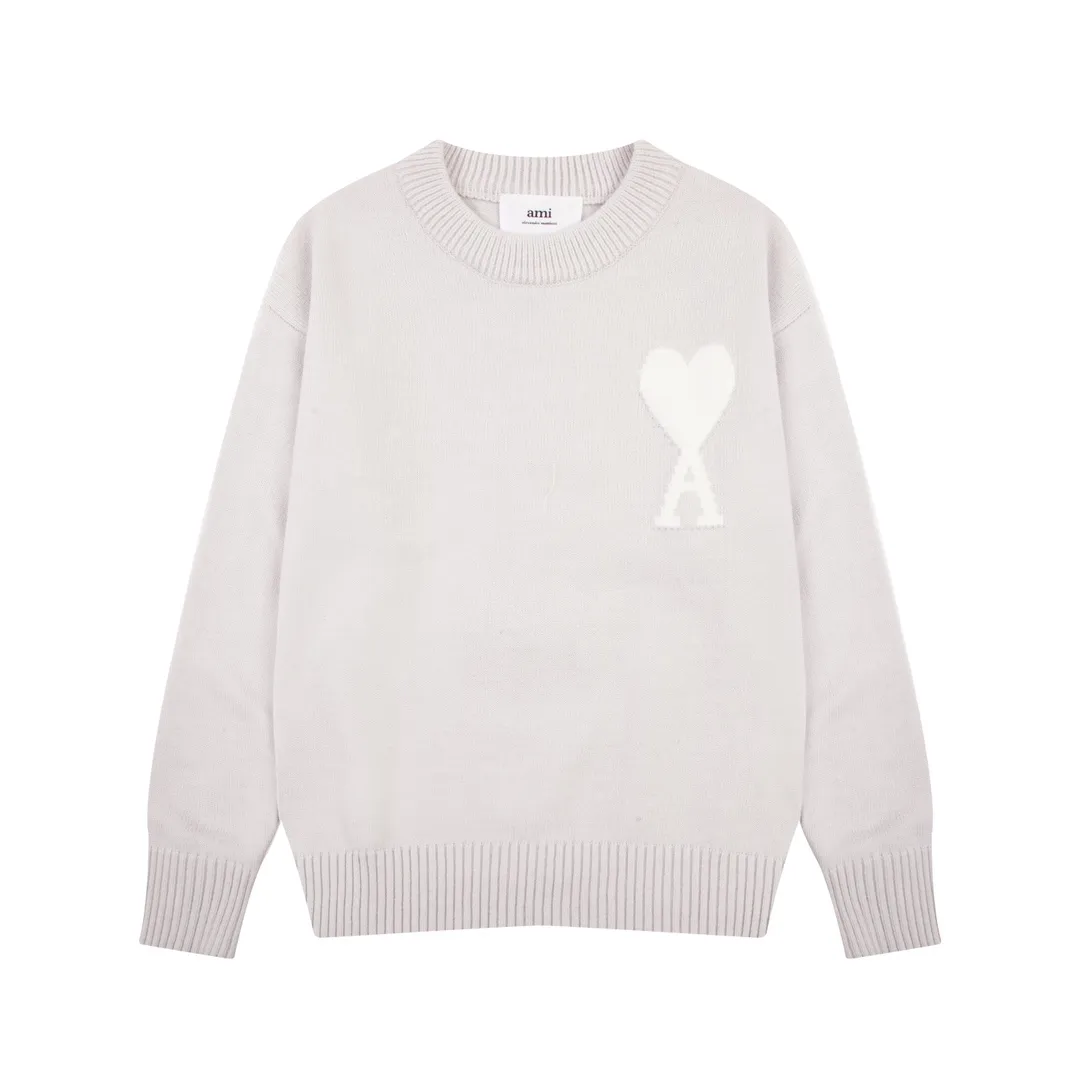 A8143# AMI Paris 2024 Autumn and Winter New Product New Color Big Love Alpaca Blended Soft Waxy Knitted Round Neck Cloud Sweater Oversize Version Same Style for Men and Women Color: Ice Blue Light Yellow Light Pink Purple Gray Turmeric Dark Gray Turquoise Dark Purple Code Number: S-XL
