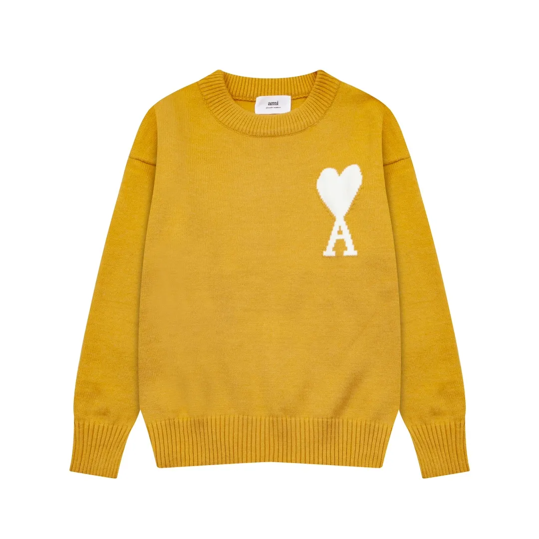 A8143# AMI Paris 2024 Autumn and Winter New Product New Color Big Love Alpaca Blended Soft Waxy Knitted Round Neck Cloud Sweater Oversize Version Same Style for Men and Women Color: Ice Blue Light Yellow Light Pink Purple Gray Turmeric Dark Gray Turquoise Dark Purple Code Number: S-XL