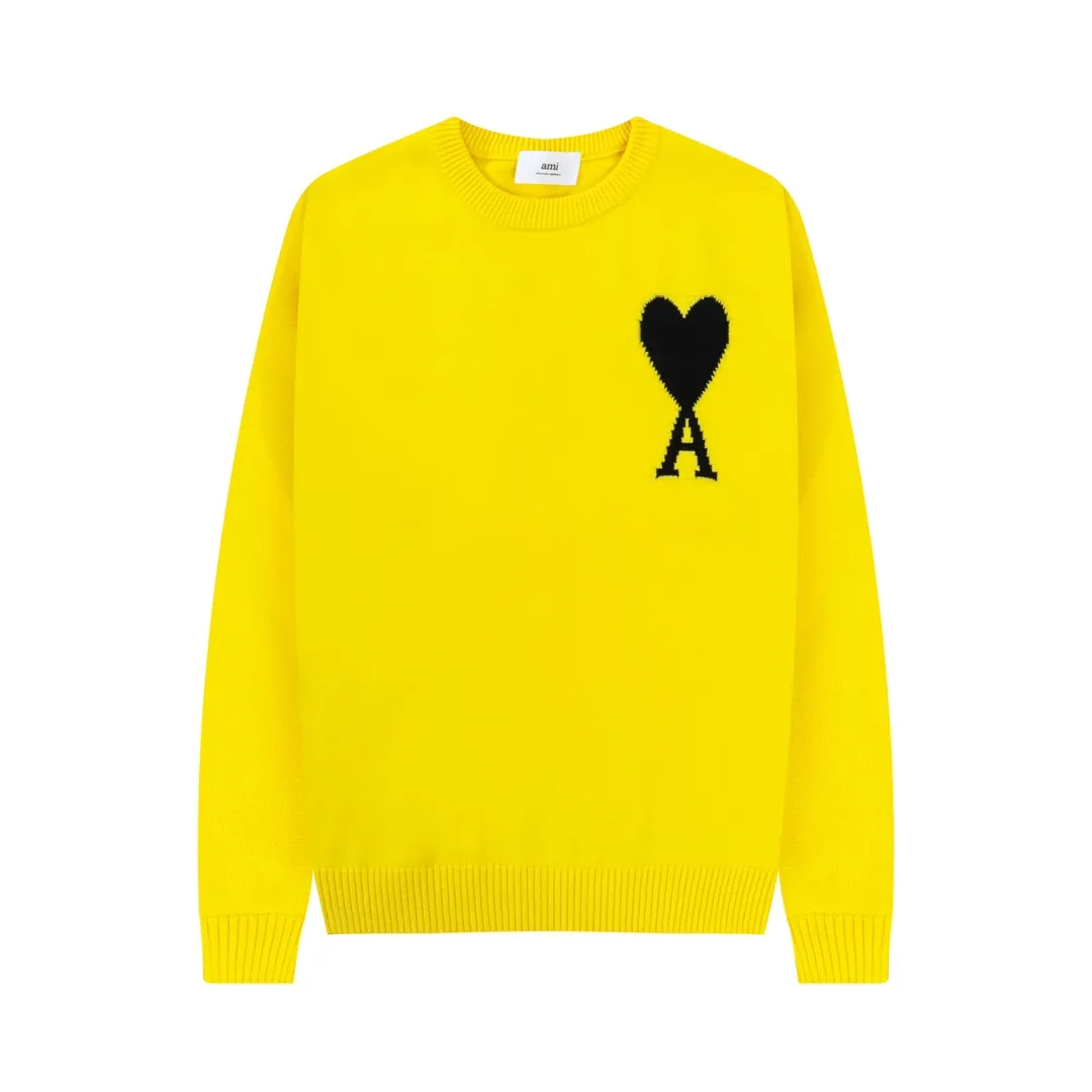 A08B#Ami Paris 2021Ami de Coeur love embroidered wool sweater Love A round neck Oversize version design Same style for men and women Colors: blue dark green red light green red yellow black white apricot gray sapphire blue gray black heart 14 colors Code number: S-XL