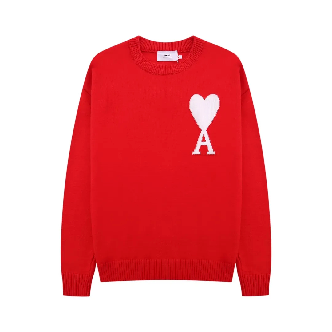 A08B#Ami Paris 2021Ami de Coeur love embroidered wool sweater Love A round neck Oversize version design Same style for men and women Colors: blue dark green red light green red yellow black white apricot gray sapphire blue gray black heart 14 colors Code number: S-XL