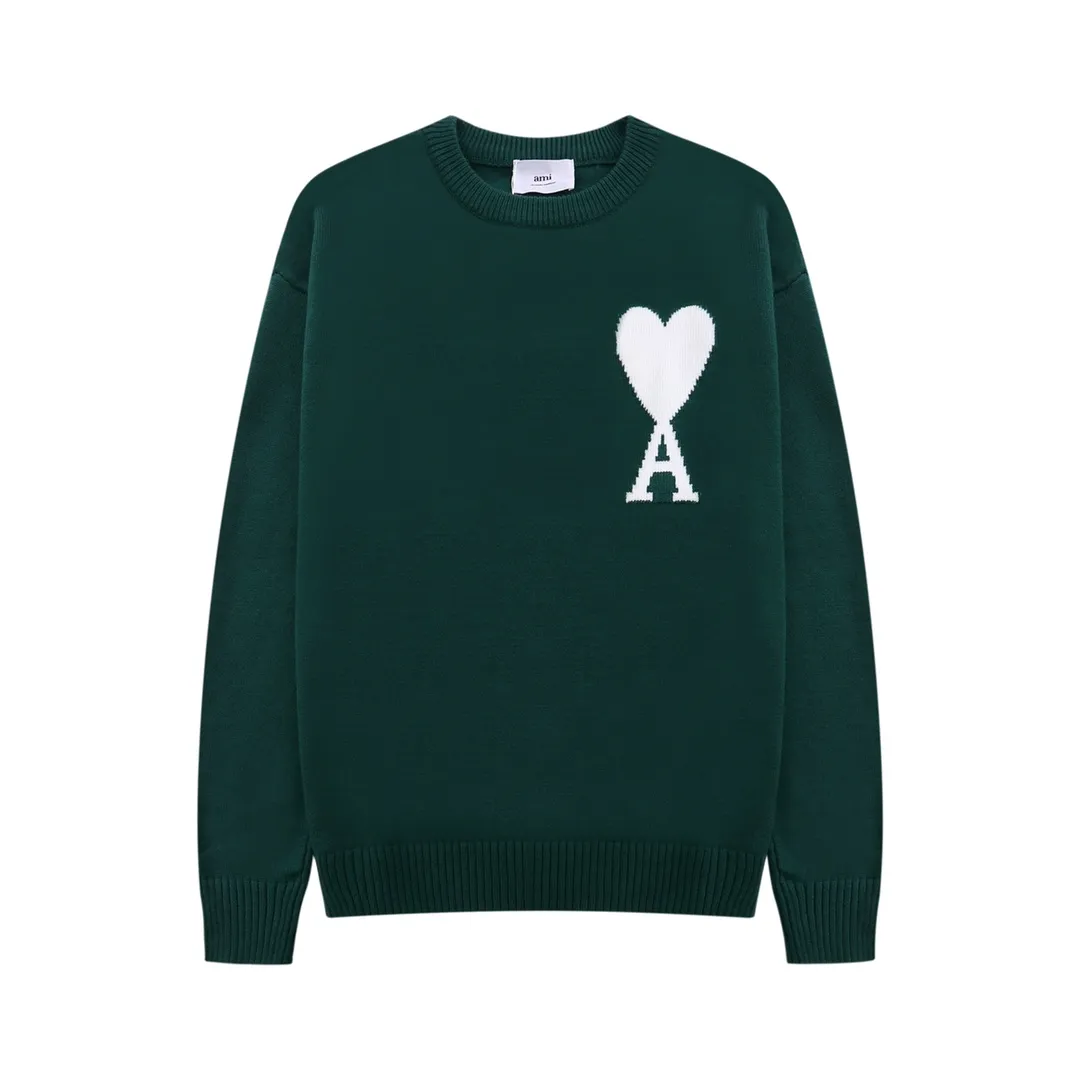 A08B#Ami Paris 2021Ami de Coeur love embroidered wool sweater Love A round neck Oversize version design Same style for men and women Colors: blue dark green red light green red yellow black white apricot gray sapphire blue gray black heart 14 colors Code number: S-XL