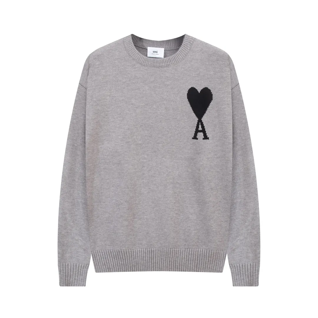 A08B#Ami Paris 2021Ami de Coeur love embroidered wool sweater Love A round neck Oversize version design Same style for men and women Colors: blue dark green red light green red yellow black white apricot gray sapphire blue gray black heart 14 colors Code number: S-XL