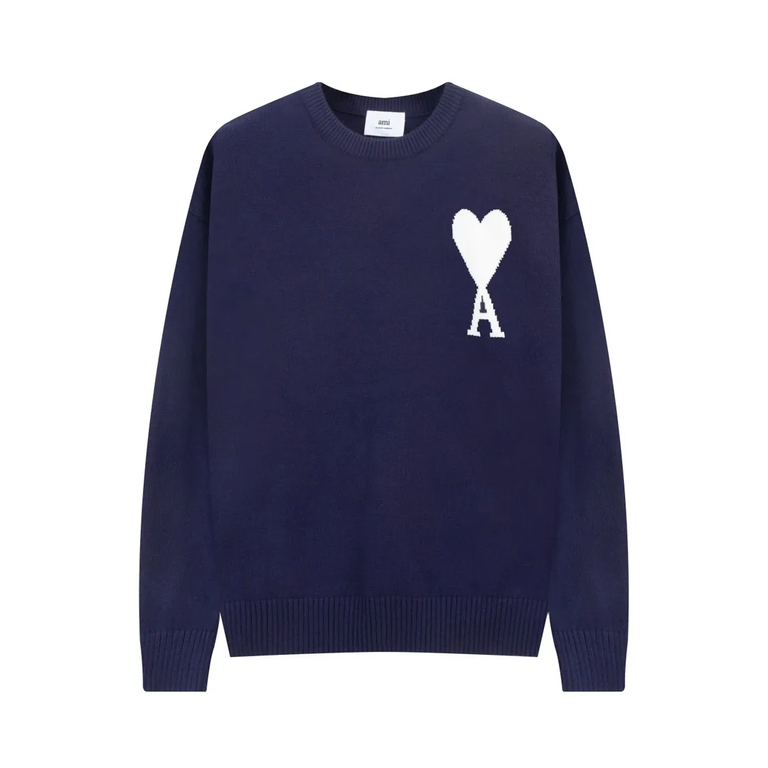 A08B#Ami Paris 2021Ami de Coeur love embroidered wool sweater Love A round neck Oversize version design Same style for men and women Colors: blue dark green red light green red yellow black white apricot gray sapphire blue gray black heart 14 colors Code number: S-XL