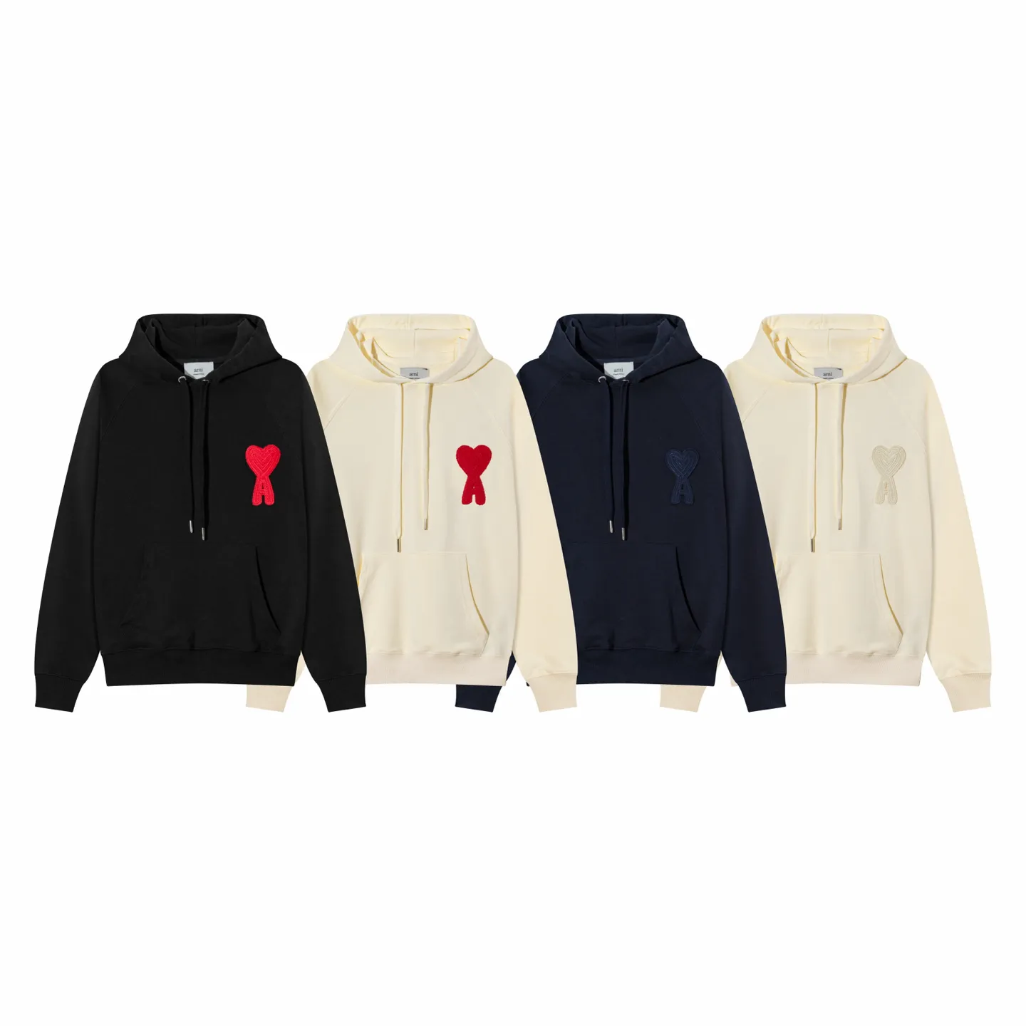 668# AMI PARIS 25 new autumn and winter classic woven big love towel embroidered raglan hooded sweatshirt, customized 360g pure cotton fabric YP replica, new main wheat, washable wheat QR code can be scanned, same style for men and women, color: black, Baolan, apricot/red heart, code number: S-XL