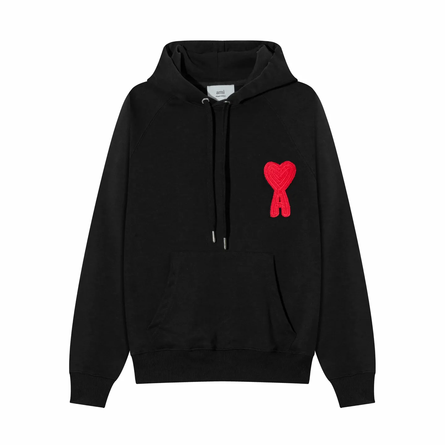668# AMI PARIS 25 new autumn and winter classic woven big love towel embroidered raglan hooded sweatshirt, customized 360g pure cotton fabric YP replica, new main wheat, washable wheat QR code can be scanned, same style for men and women, color: black, Baolan, apricot/red heart, code number: S-XL