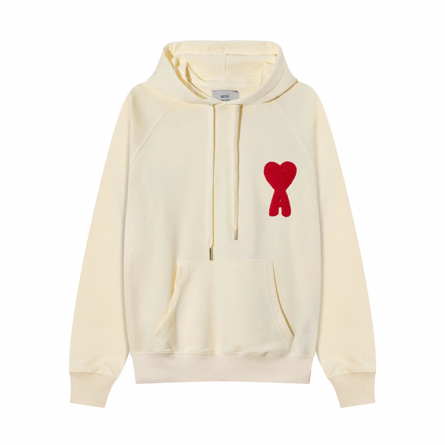 668# AMI PARIS 25 new autumn and winter classic woven big love towel embroidered raglan hooded sweatshirt, customized 360g pure cotton fabric YP replica, new main wheat, washable wheat QR code can be scanned, same style for men and women, color: black, Baolan, apricot/red heart, code number: S-XL