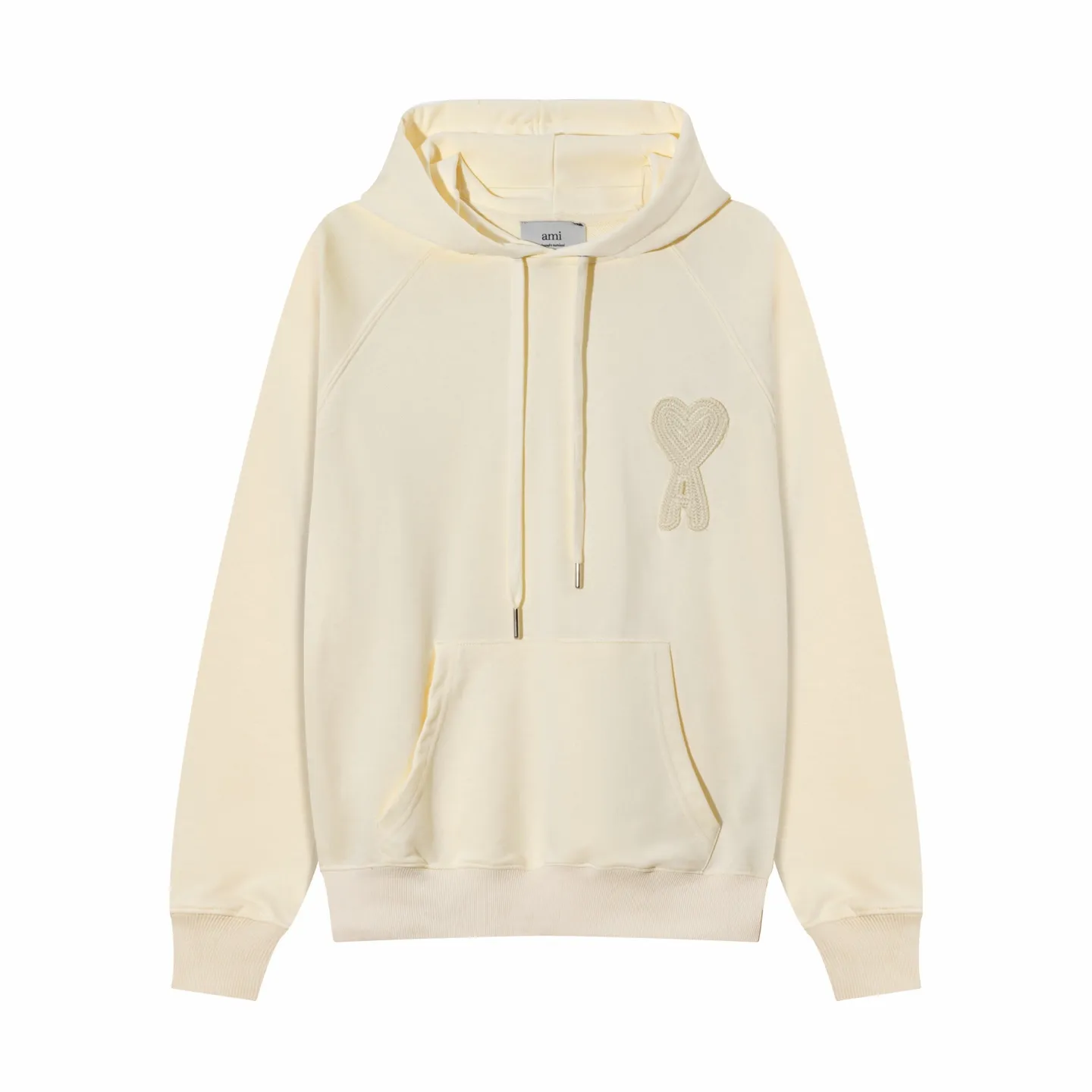 668# AMI PARIS 25 new autumn and winter classic woven big love towel embroidered raglan hooded sweatshirt, customized 360g pure cotton fabric YP replica, new main wheat, washable wheat QR code can be scanned, same style for men and women, color: black, Baolan, apricot/red heart, code number: S-XL