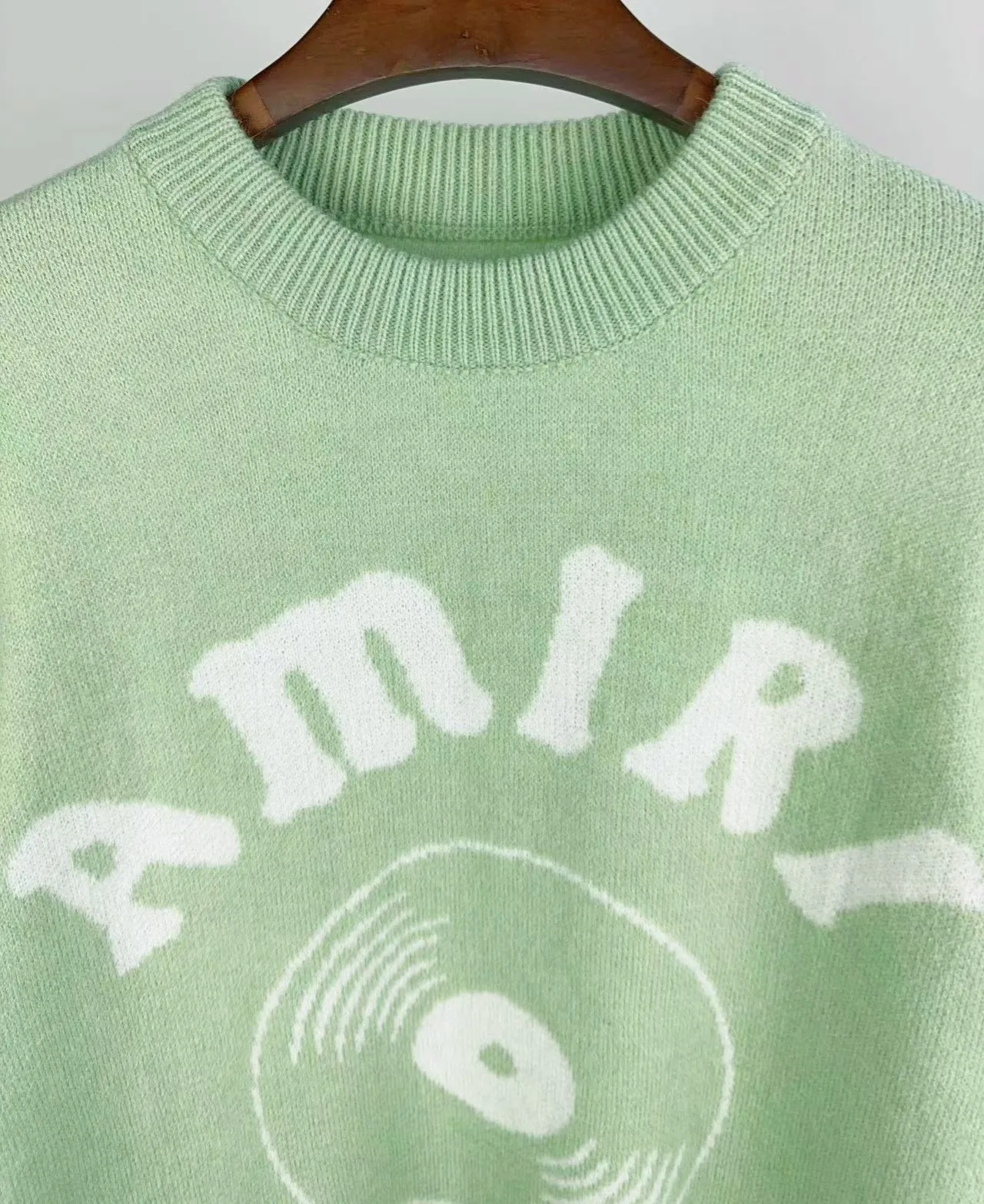 P240 🎉🎉AMIRI autumn and winter new style, partial jacquard letter logo on the front, European and American style sweater, color: fluorescent green, brown, black, size: S M L XL XXL
