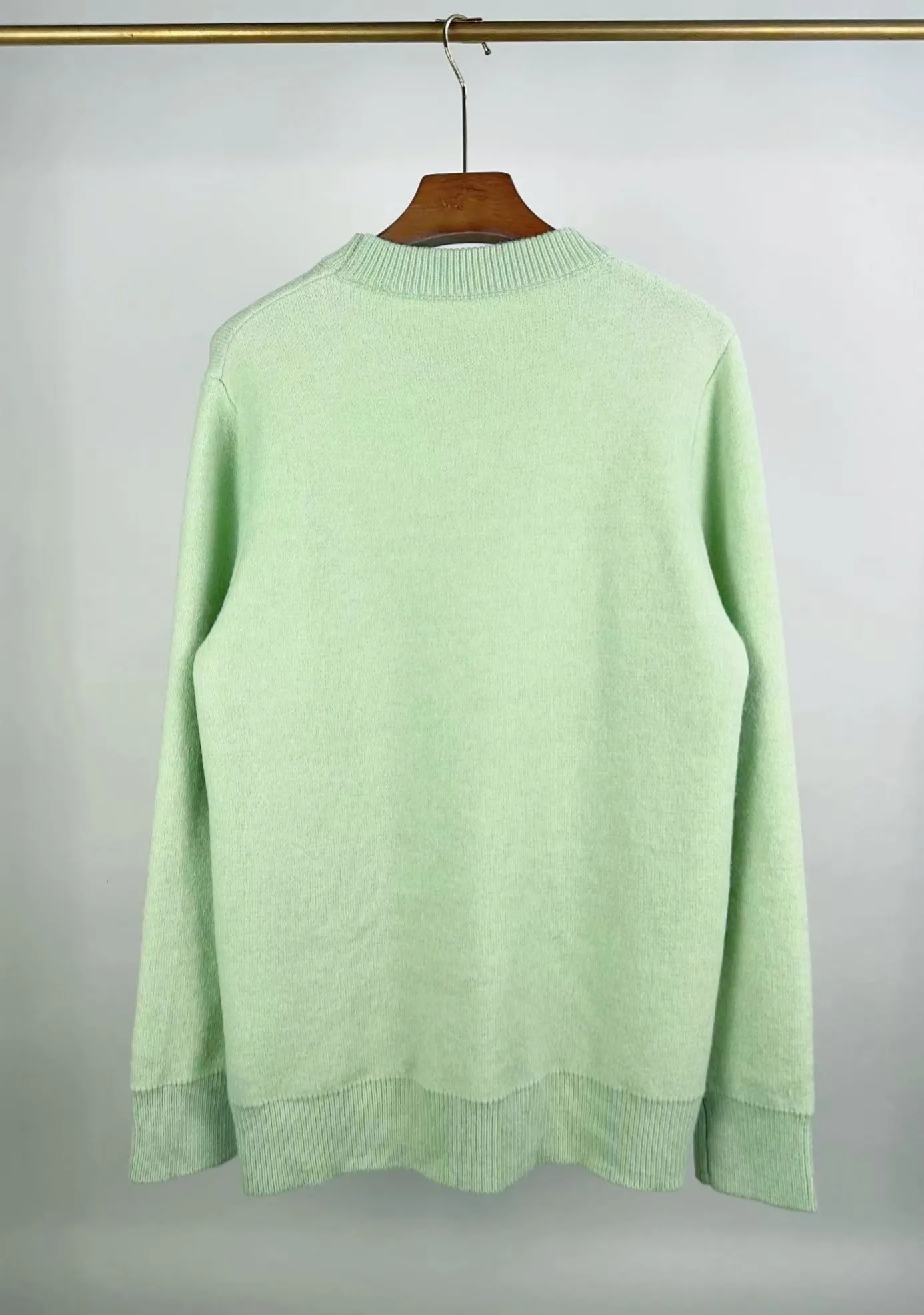 P240 🎉🎉AMIRI autumn and winter new style, partial jacquard letter logo on the front, European and American style sweater, color: fluorescent green, brown, black, size: S M L XL XXL