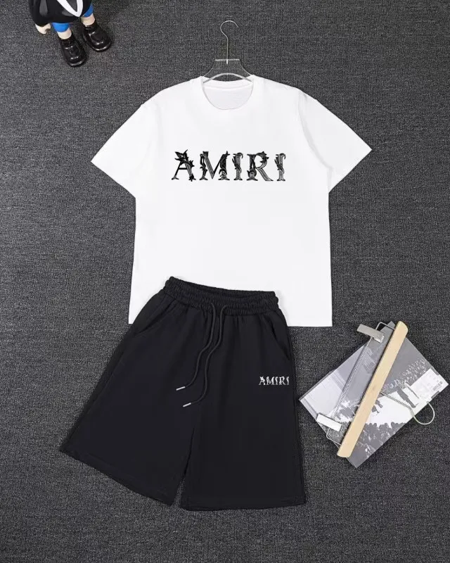 P280 AMIRI spring and summer short-sleeved suit, Xinjiang long-staple cotton short-sleeved + pure cotton terry shorts, a fusion of top elements, trendy men's fashion, unparalleled in terms of upper body comfort, it can be said to be a must-have set for summer. Size: S M L