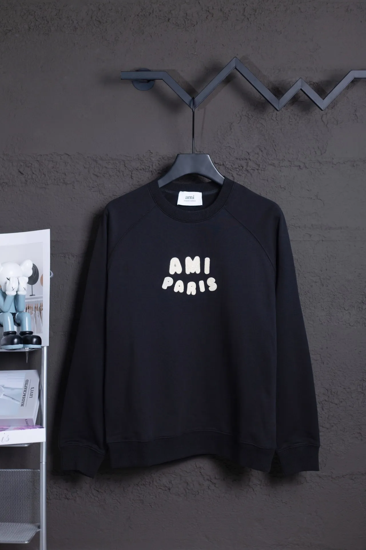 P160 AMI 25 autumn and winter new classic eight-letter custom stamp, customized 360g pure cotton fabric, high version, new main wheat, washed wheat, same style for men and women, color: black, size: S-XL