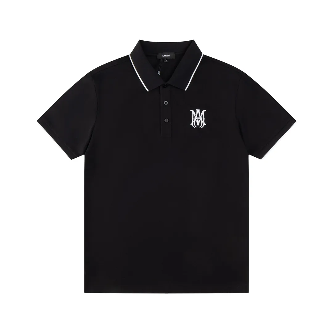 P180 AMIRI/Amiri, the American fashion brand's 2025 spring and summer Polo shirt, the same style is sold at the counter, customized fabrics, excellent texture, contrasting color splicing, ready-made clothes with stylish drapes, comfortable to wear and skin-friendly, heavy workmanship to create the original logo, complete three labels, excellent upper body effect, original purchase, a must-have for men's wardrobe. Color: Black Size: M-3XL
