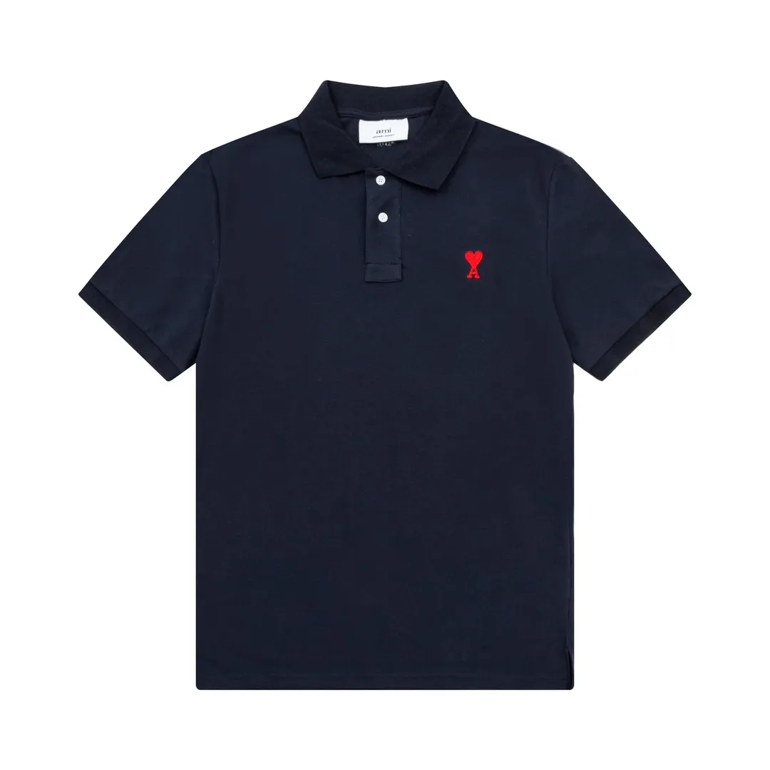 116# AMI Paris spring and summer reverse collar classic love embroidered letter A heart pure cotton men's and women's polo shirt short sleeve Color: black white sky orchid gray khaki color orchid Baolan military green dark green purple Size: S-XL