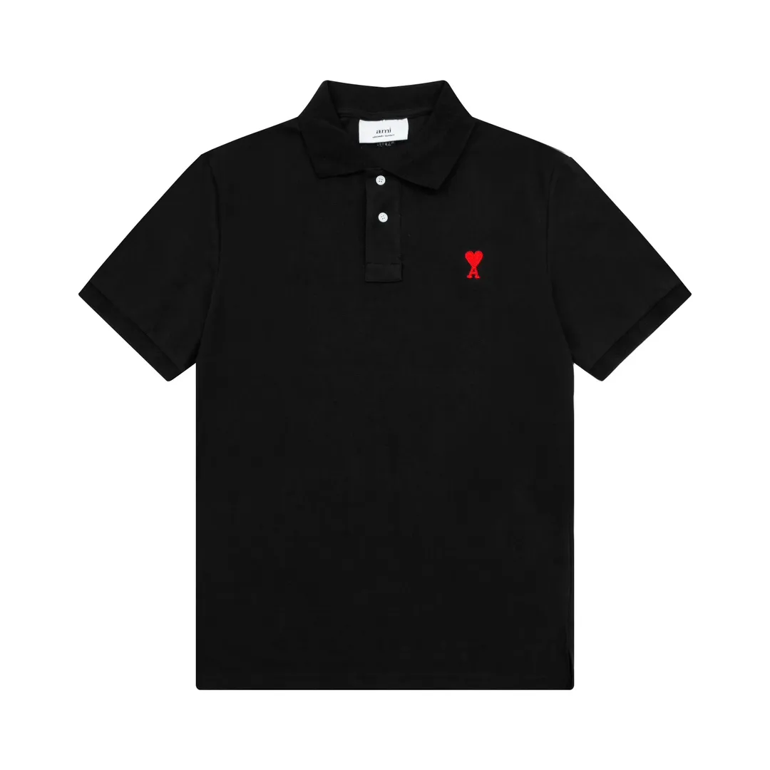 116# AMI Paris spring and summer reverse collar classic love embroidered letter A heart pure cotton men's and women's polo shirt short sleeve Color: black white sky orchid gray khaki color orchid Baolan military green dark green purple Size: S-XL