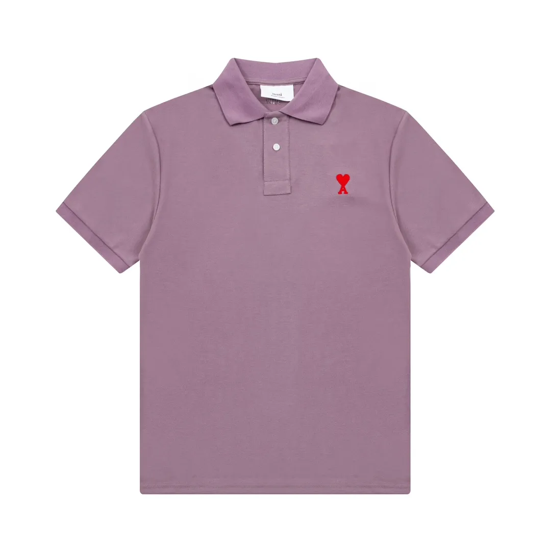116# AMI Paris spring and summer reverse collar classic love embroidered letter A heart pure cotton men's and women's polo shirt short sleeve Color: black white sky orchid gray khaki color orchid Baolan military green dark green purple Size: S-XL