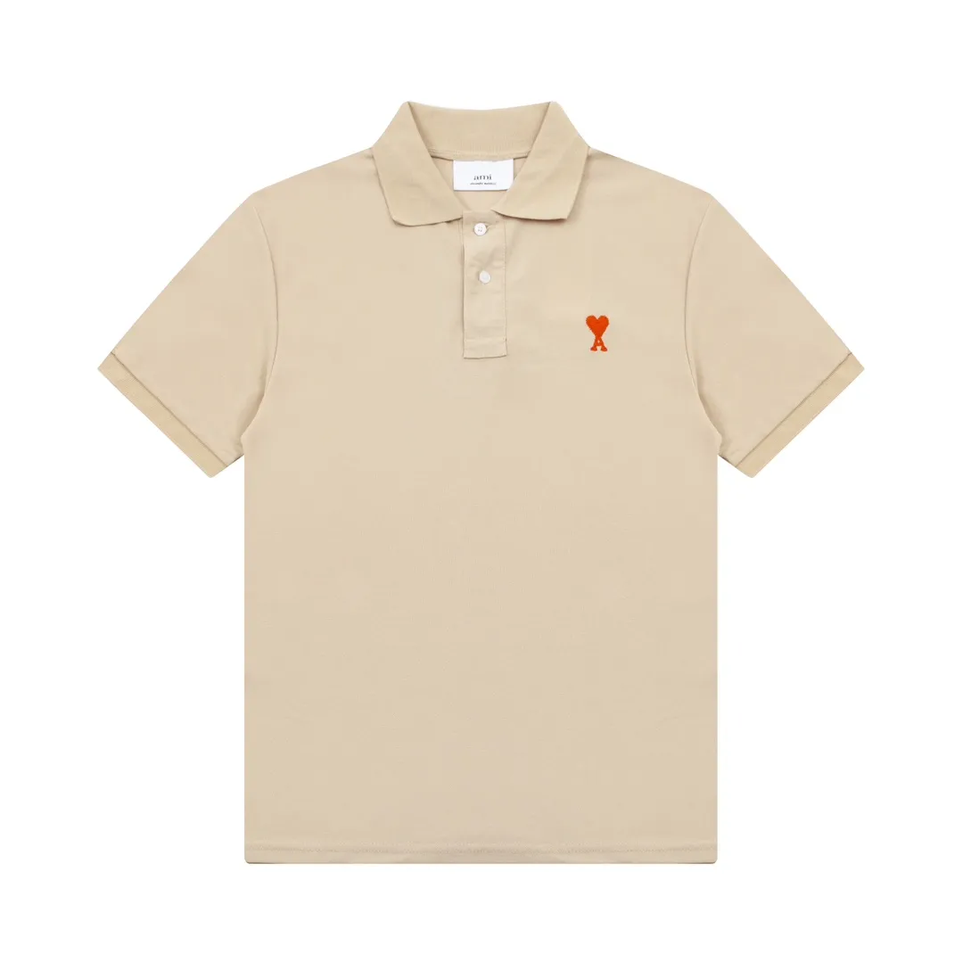 116# AMI Paris spring and summer reverse collar classic love embroidered letter A heart pure cotton men's and women's polo shirt short sleeve Color: black white sky orchid gray khaki color orchid Baolan military green dark green purple Size: S-XL