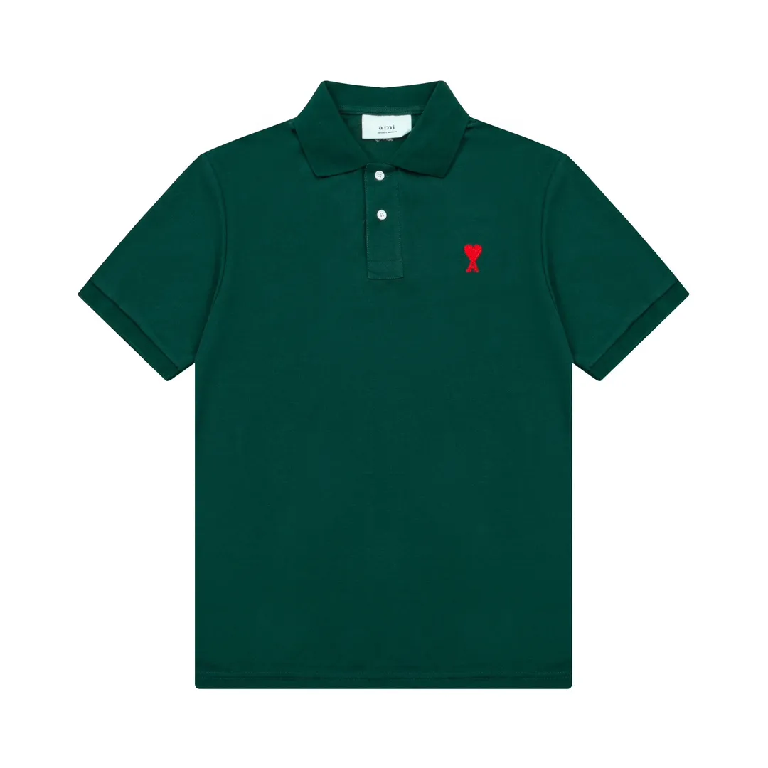 116# AMI Paris spring and summer reverse collar classic love embroidered letter A heart pure cotton men's and women's polo shirt short sleeve Color: black white sky orchid gray khaki color orchid Baolan military green dark green purple Size: S-XL