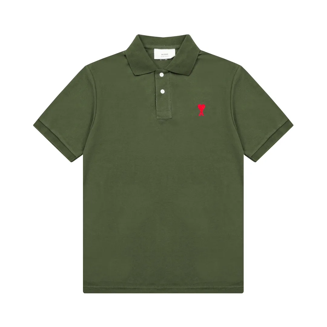 116# AMI Paris spring and summer reverse collar classic love embroidered letter A heart pure cotton men's and women's polo shirt short sleeve Color: black white sky orchid gray khaki color orchid Baolan military green dark green purple Size: S-XL