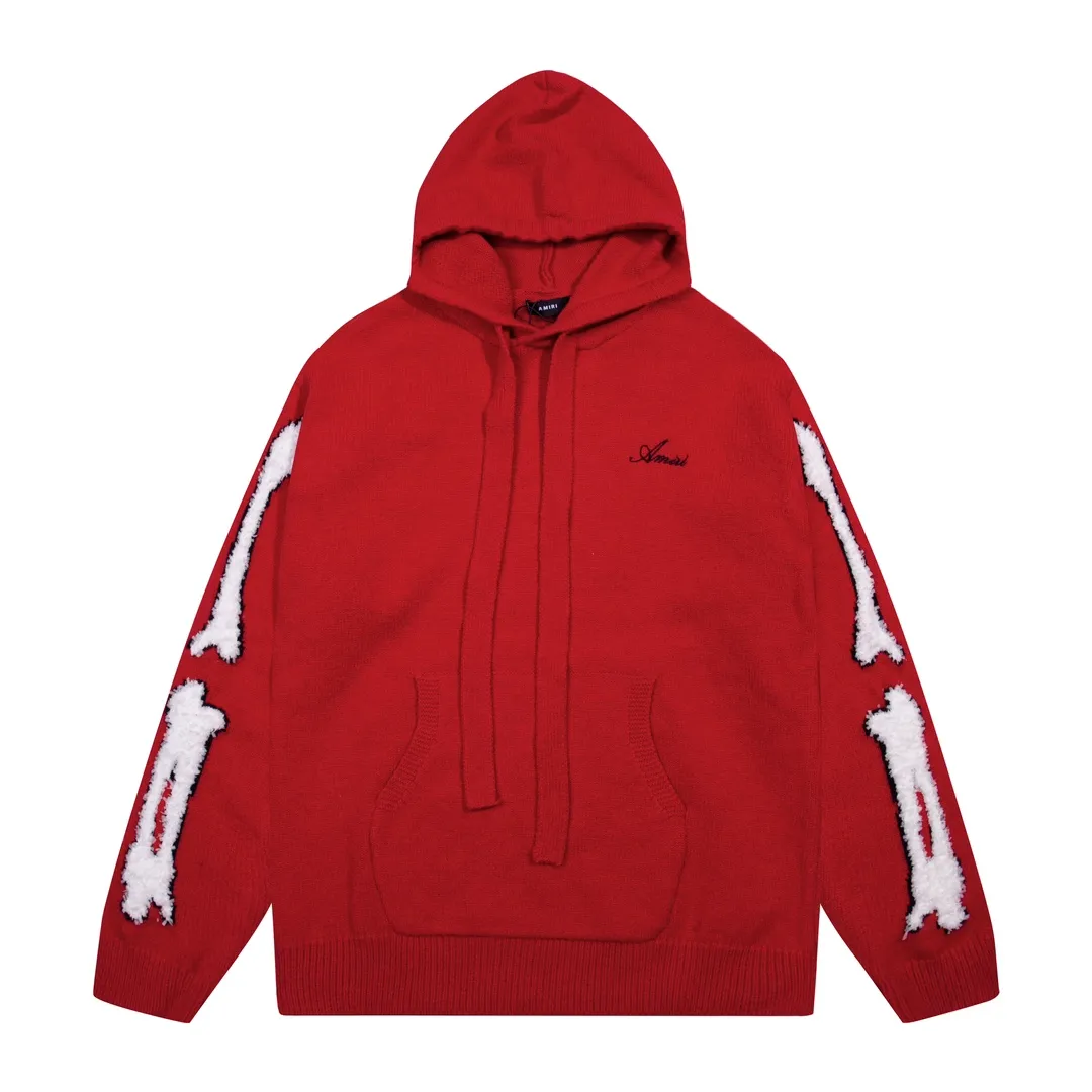 P340 AMIRI new letter logo jacquard, tassels damaged hole hooded sweater Color: apricot gray red black Size: S M L XL XXL