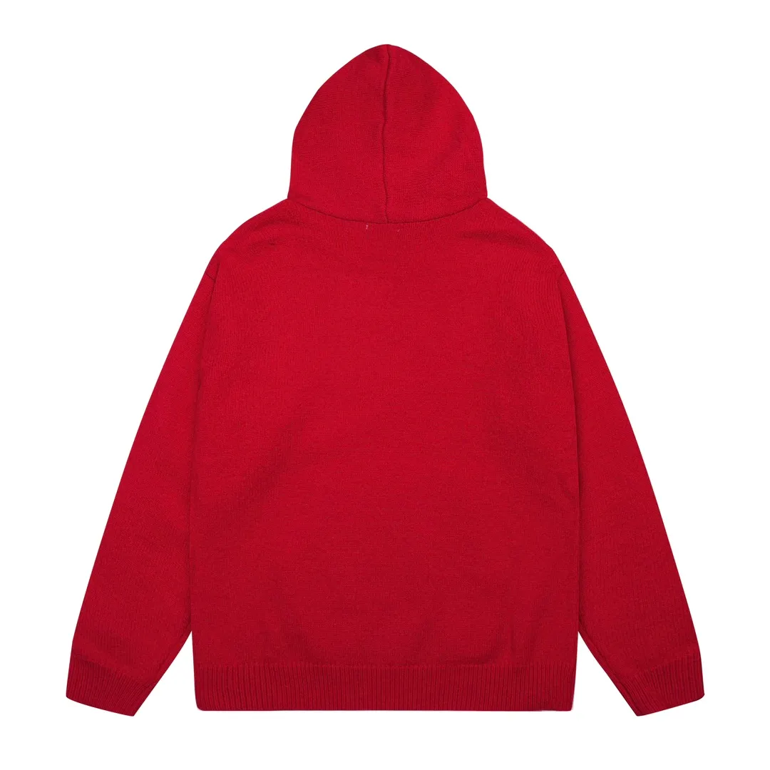 P340 AMIRI new letter logo jacquard, tassels damaged hole hooded sweater Color: apricot gray red black Size: S M L XL XXL