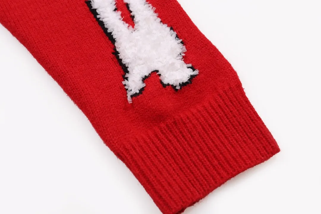 P340 AMIRI new letter logo jacquard, tassels damaged hole hooded sweater Color: apricot gray red black Size: S M L XL XXL