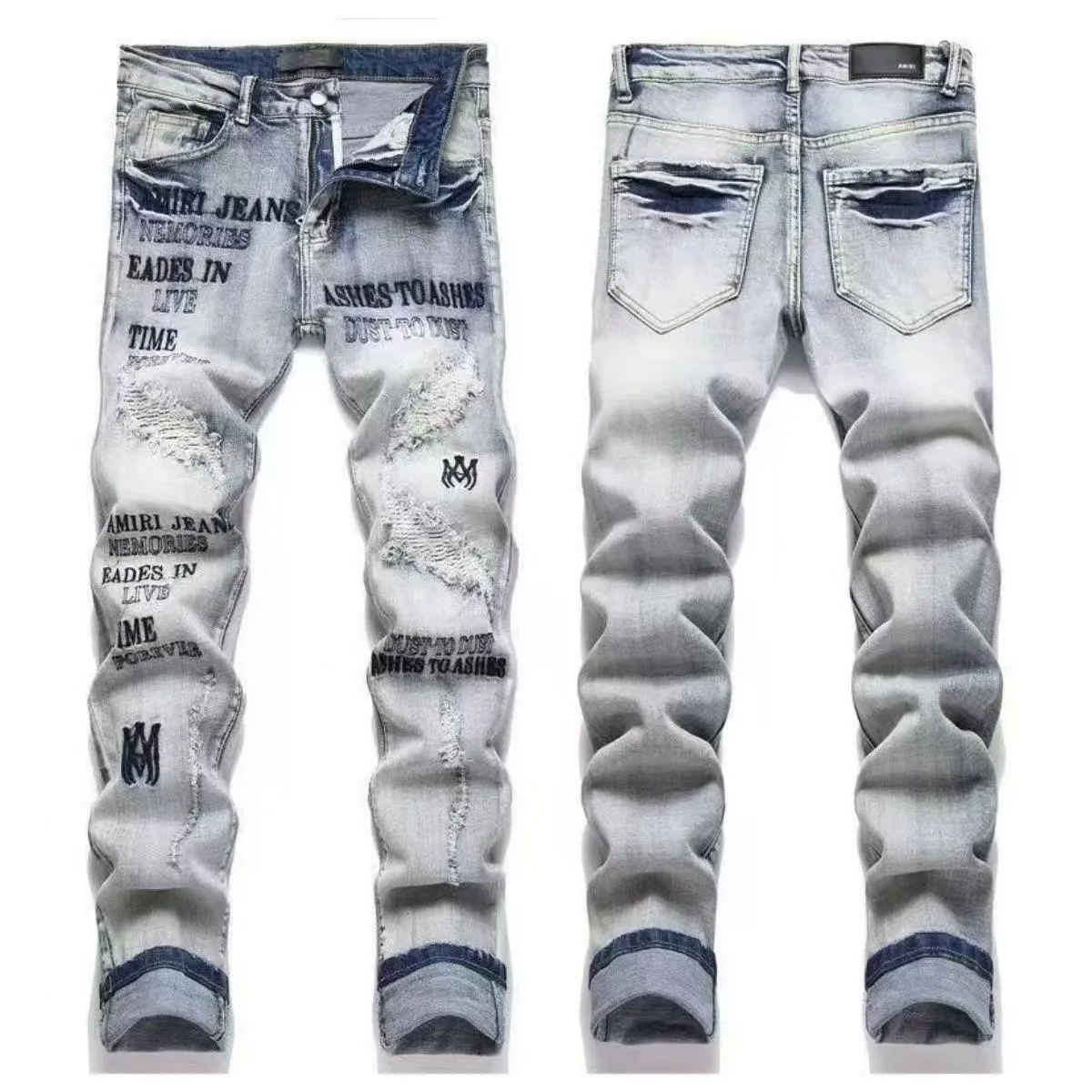￼#M04 P168💰 AMIRI splash-ink medal patch embroidered jeans trousers AMIRI high street basic ripped tight stretch jeans trousers Amiriamiri is transliterated as Emil, which is the name of the founder. Mike Amiri, the founder of amiri, grew up in Los Angeles, USA. He was influenced by the local street culture Rock since he was a child, so he founded the amiri brand named after himself. A variety of trendy clothing meets the needs of different trendy players. Amiri clothing has novel and unique styles and is a well-known street brand in the United States. Many of its styles and styles are loved by many street photographers. Various clothing styles meet the needs of different people, show their unique temperament, and show the trend of dressing. amiri's jeans are relatively famous. Not only do they have many styles, but the quality of the jeans is also very good. Many celebrities have also worn amiri brand jeans.  The jeans of the amiri brand break through the production process and cutting of the original jeans. The fabrics are relatively soft and comfortable, and are not as hard as some jeans, which can irritate the skin and cause the skin to bleed when worn. Los Angeles trendy brand Amiri's jeans are made with great detail from tailoring to texture, adding wrinkles, bullet holes, damage and other details to add to the trendiness of the jeans. You can choose the style that suits you according to your own needs. Only when you wear a suitable style can you have a certain sense of fashion.  In recent years, high street has become a word that appears more and more frequently in men's clothing. High street style has also become an important direction for everyone's matching. High street related items are basically inseparable from oversize or off-shoulder tops. The lower body is matched with trackpants or tight-fitting denim. In my opinion, the most representative one is perhaps annihilation. Color; picture color Size: 30-32-34-36