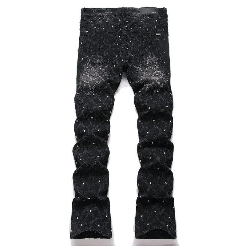 #N01 P220💰 AM micro-flared baby's breath jeans light luxury jeans AMIRI jeans trousers micro-elastic jeans trousers amiri brand jeans break the production process and cutting of the original jeans, the fabrics are softer and more comfortable Hand-sewn collar label Customized logo buttons Genuine leather tag Color: Picture color Size: 28-30-32-34-36