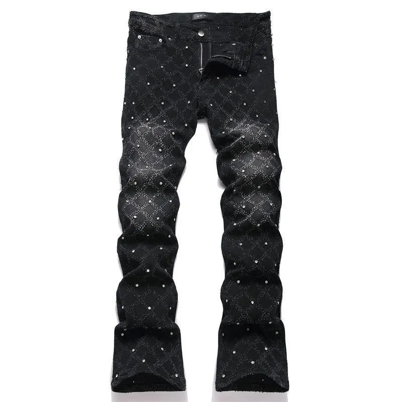 #N01 P220💰 AM micro-flared baby's breath jeans light luxury jeans AMIRI jeans trousers micro-elastic jeans trousers amiri brand jeans break the production process and cutting of the original jeans, the fabrics are softer and more comfortable Hand-sewn collar label Customized logo buttons Genuine leather tag Color: Picture color Size: 28-30-32-34-36