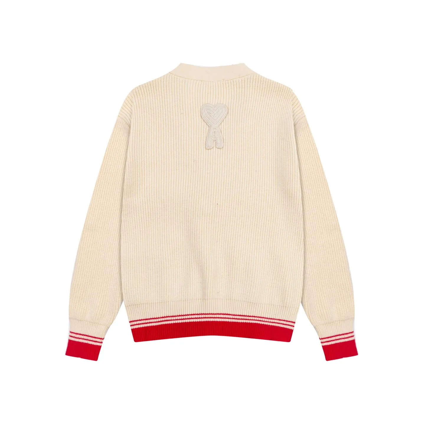 A8186# AMI Paris 2025 Autumn and Winter New Arrival Woven ADC Striped Cardigan Love Word Logo Sheep Knitted Sweater Jacket 800G High Weight Oversize Version Same Style for Men and Women Color: Baolan Apricot Code Number: S-XL