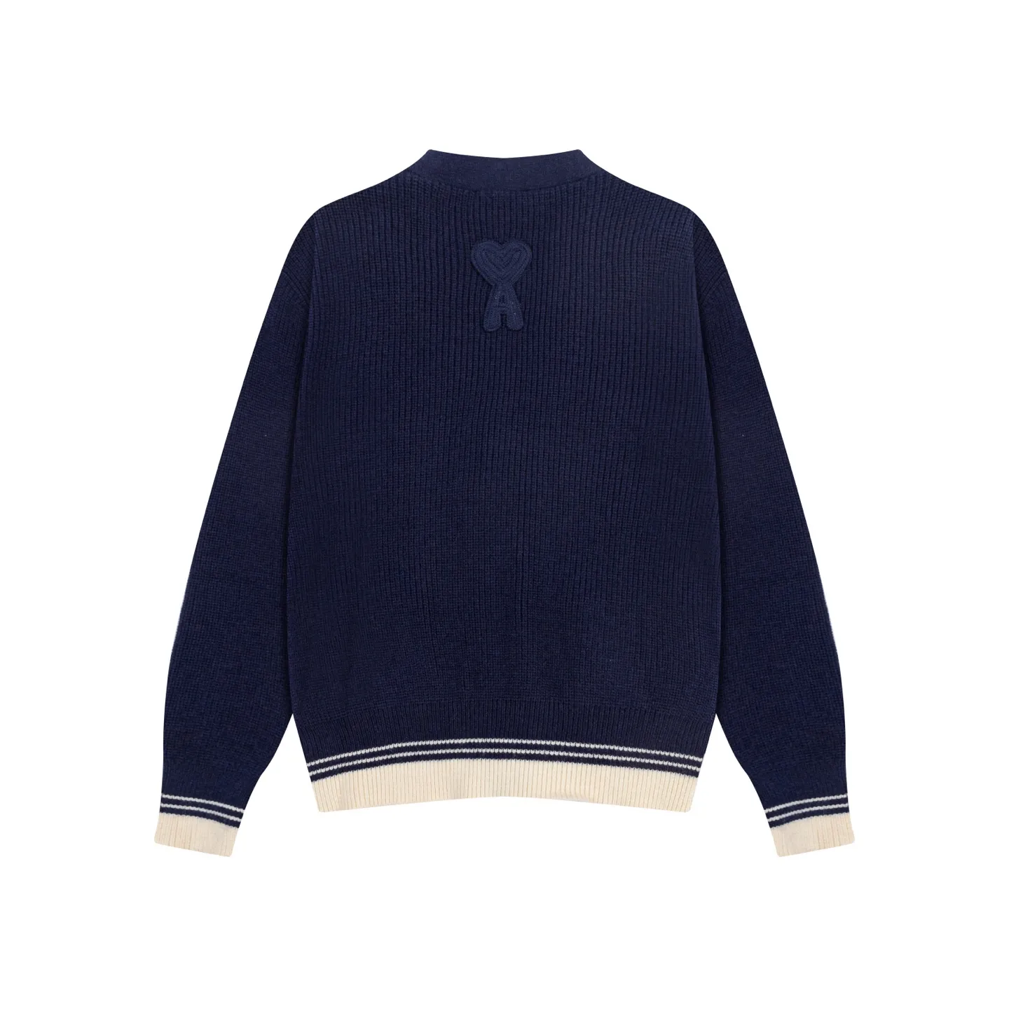 A8186# AMI Paris 2025 Autumn and Winter New Arrival Woven ADC Striped Cardigan Love Word Logo Sheep Knitted Sweater Jacket 800G High Weight Oversize Version Same Style for Men and Women Color: Baolan Apricot Code Number: S-XL