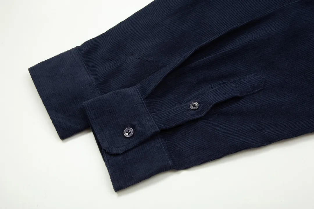 2201# AMI Paris 2024 Autumn and Winter New Arrival Autumn Little Hearts of the Same Color on the Chest Casual Cotton Corduroy Shirt Original Customized 280g Pure Cotton Fabric Regular Fit Same Style for Men and Women Color: Black Paulan Khaki Size: S-XL