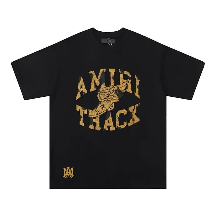 Style number: 691 P120 Fabric: 260g double yarn AMIRI 2025 spring and summer new logo round neck T-shirt high street men and women loose classic cracked letter short sleeves Color: White Black Size: S M L XL