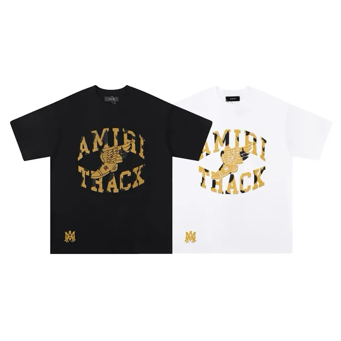 Style number: 691 P120 Fabric: 260g double yarn AMIRI 2025 spring and summer new logo round neck T-shirt high street men and women loose classic cracked letter short sleeves Color: White Black Size: S M L XL