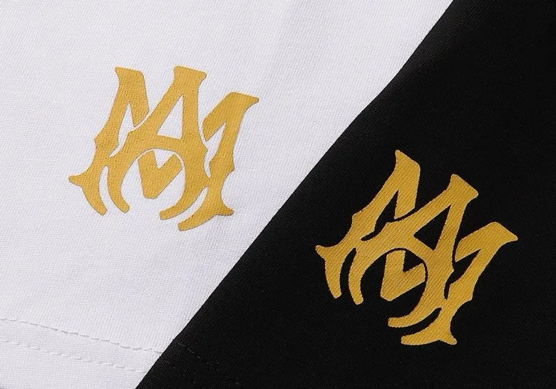 Style number: 691 P120 Fabric: 260g double yarn AMIRI 2025 spring and summer new logo round neck T-shirt high street men and women loose classic cracked letter short sleeves Color: White Black Size: S M L XL
