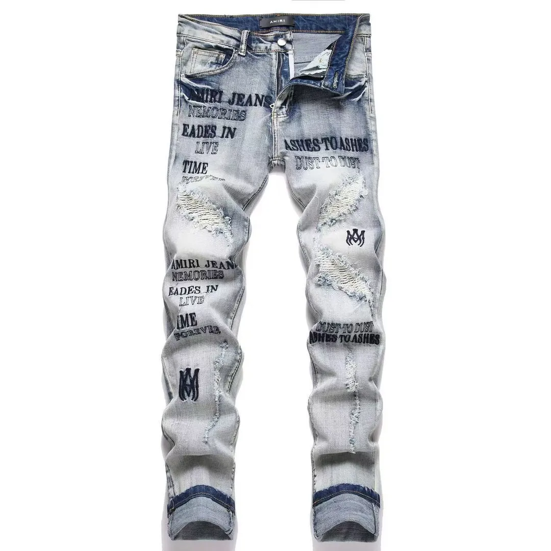P166 Top replica AMIRI splash-ink medal patch embroidered jeans trousers AMIRI high street basic ripped tight stretch jeans trousers Amiriamiri is transliterated as Emil, which is the name of the founder. Mike Amiri, the founder of amiri, grew up in Los Angeles, USA. He was influenced by the local street culture Rock since childhood, so he founded the amiri brand named after himself. A variety of fashion brand clothing meets the needs of different fashion players. Amiri clothing has novel and unique styles and is a well-known street brand in the United States. Many of its styles and styles are loved by many street photographers. Various clothing styles meet the needs of different people, show their unique temperament, and show the trend of dressing. amiri's jeans are relatively famous. Not only do they have many styles, but the quality of the jeans is also very good. Many celebrities have also worn amiri brand jeans.  The jeans of the amiri brand break through the production process and cutting of the original jeans. The fabrics are relatively soft and comfortable, and are not as hard as some jeans, which can irritate the skin and cause the skin to bleed when worn. Los Angeles trendy brand Amiri's jeans are made with great detail from tailoring to texture, adding wrinkles, bullet holes, damage and other details to add to the trendiness of the jeans. You can choose the style that suits you according to your own needs. Only when you wear a suitable style can you have a certain sense of fashion.  In recent years, high street has become a word that appears more and more frequently in men's clothing. High street style has also become an important direction for everyone's matching. High street related items are basically inseparable from oversize or off-shoulder tops. The lower body is matched with trackpants or tight-fitting denim. In my opinion, the most representative one is perhaps annihilation. Color; picture color Size: m l xl xxl
