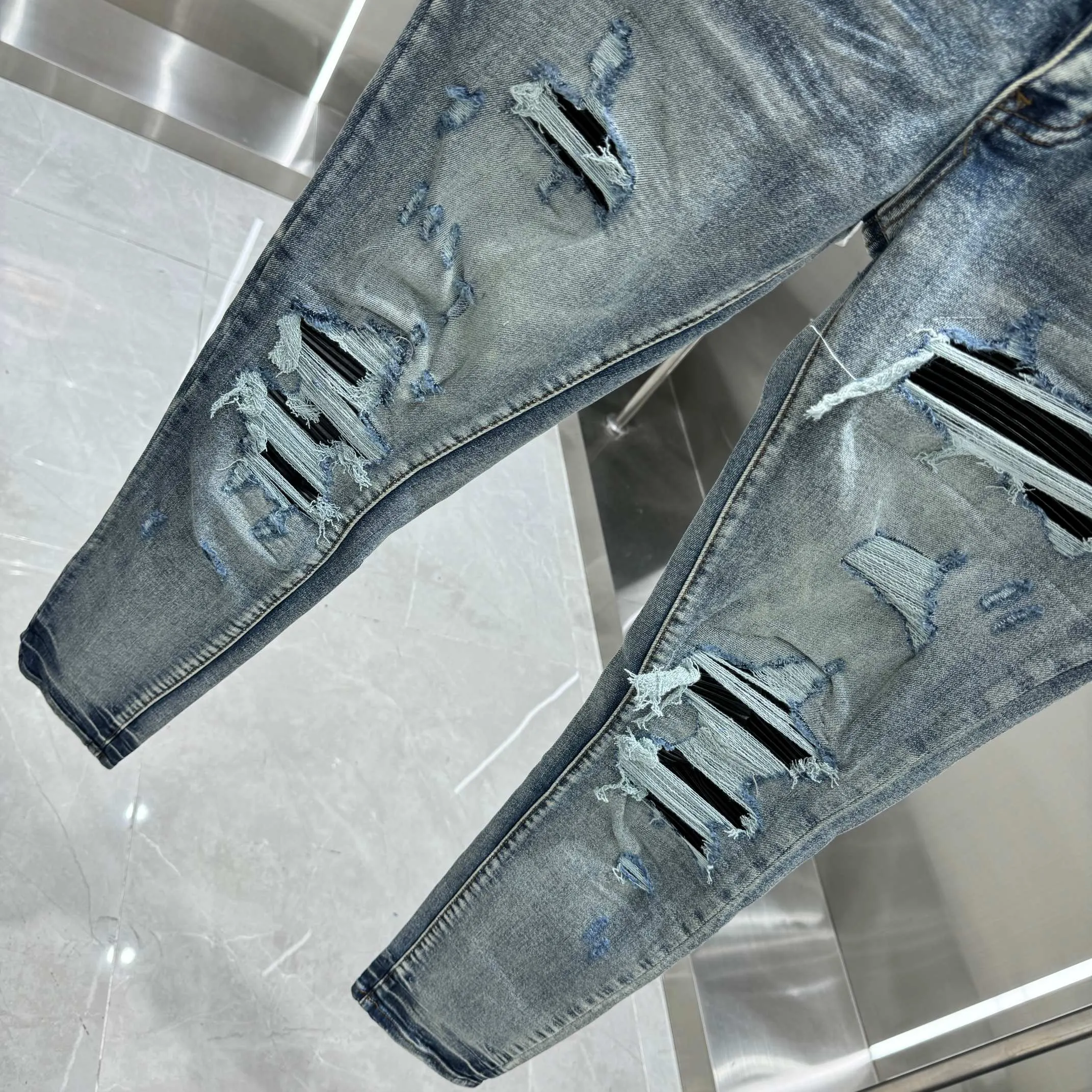 P290 Amiri ripped street fashion slim fit stretch jeans color blue size 30 32 34 36 38