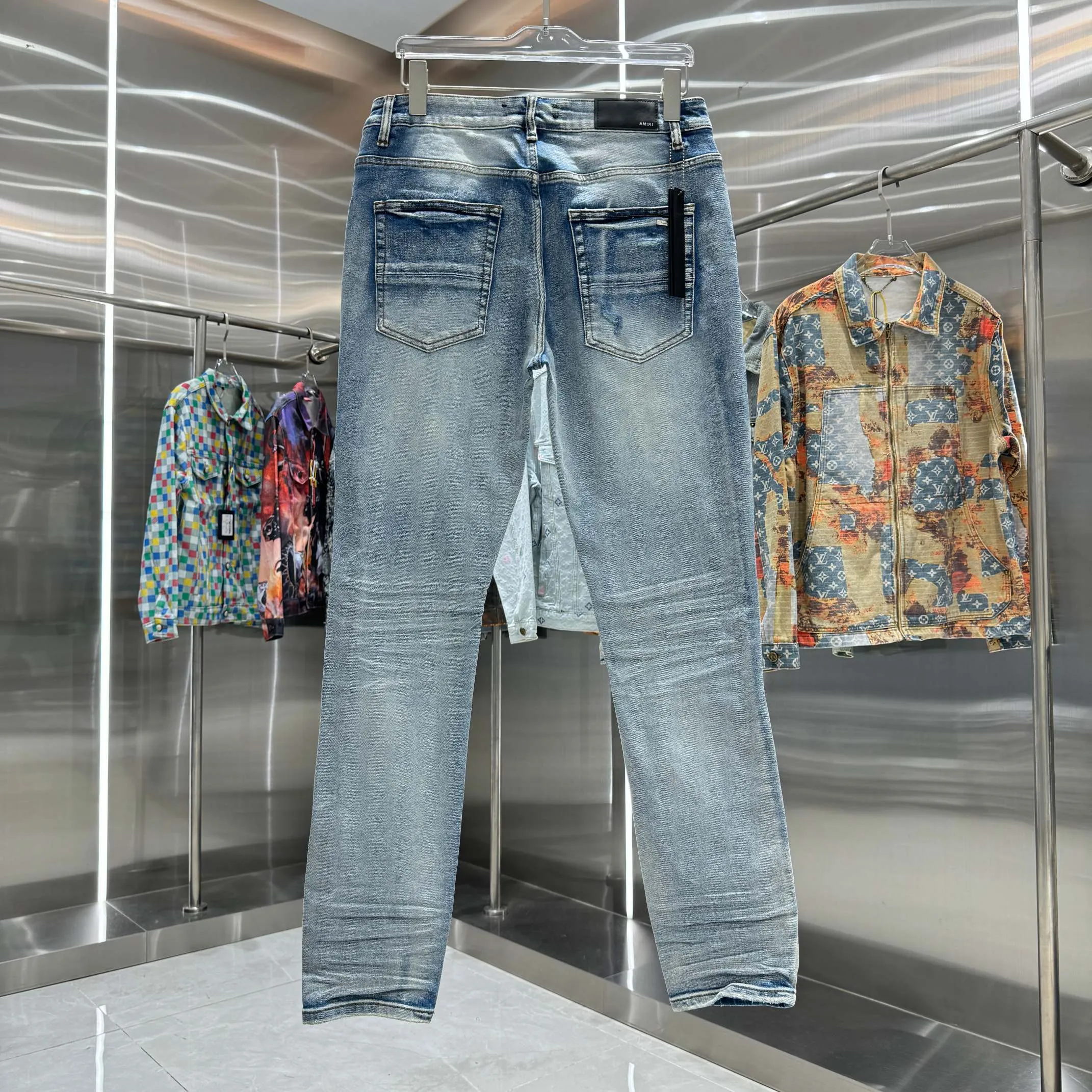 P290 Amiri ripped street fashion slim fit stretch jeans color blue size 30 32 34 36 38