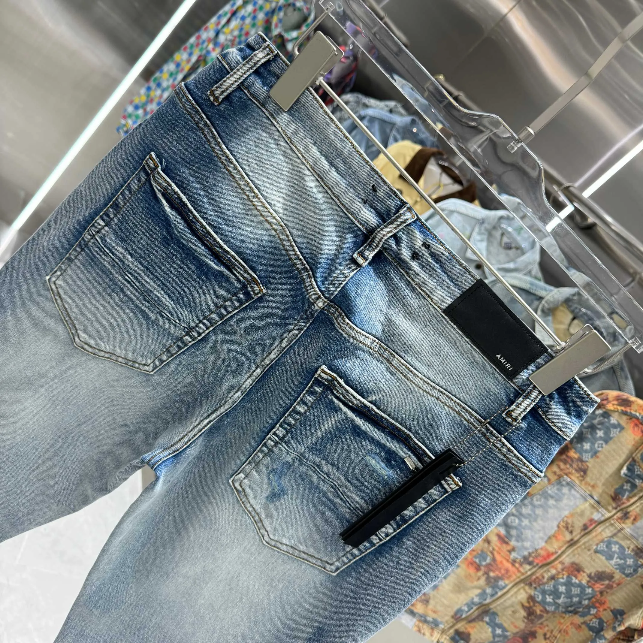 P290 Amiri ripped street fashion slim fit stretch jeans color blue size 30 32 34 36 38