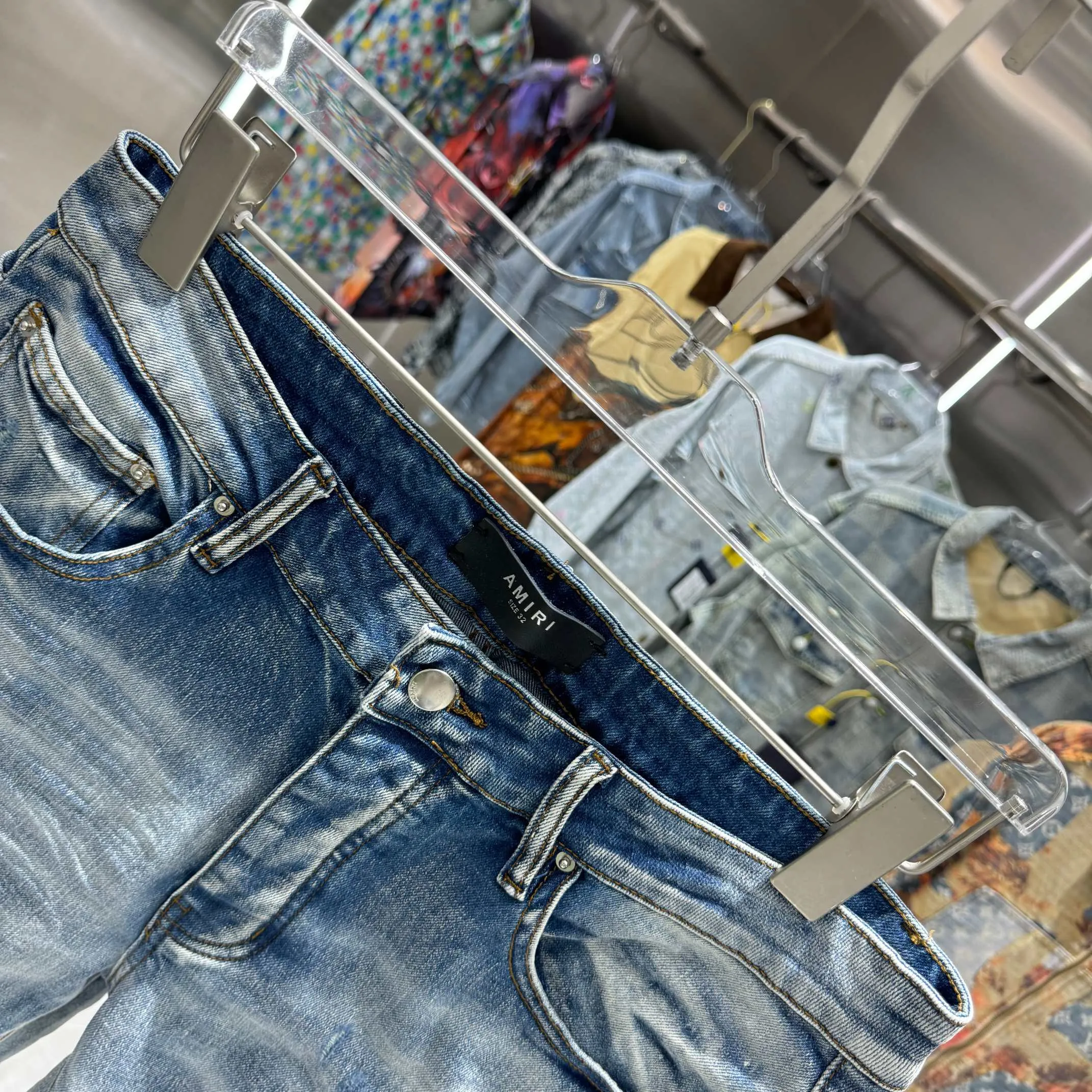 P290 Amiri ripped street fashion slim fit stretch jeans color blue size 30 32 34 36 38