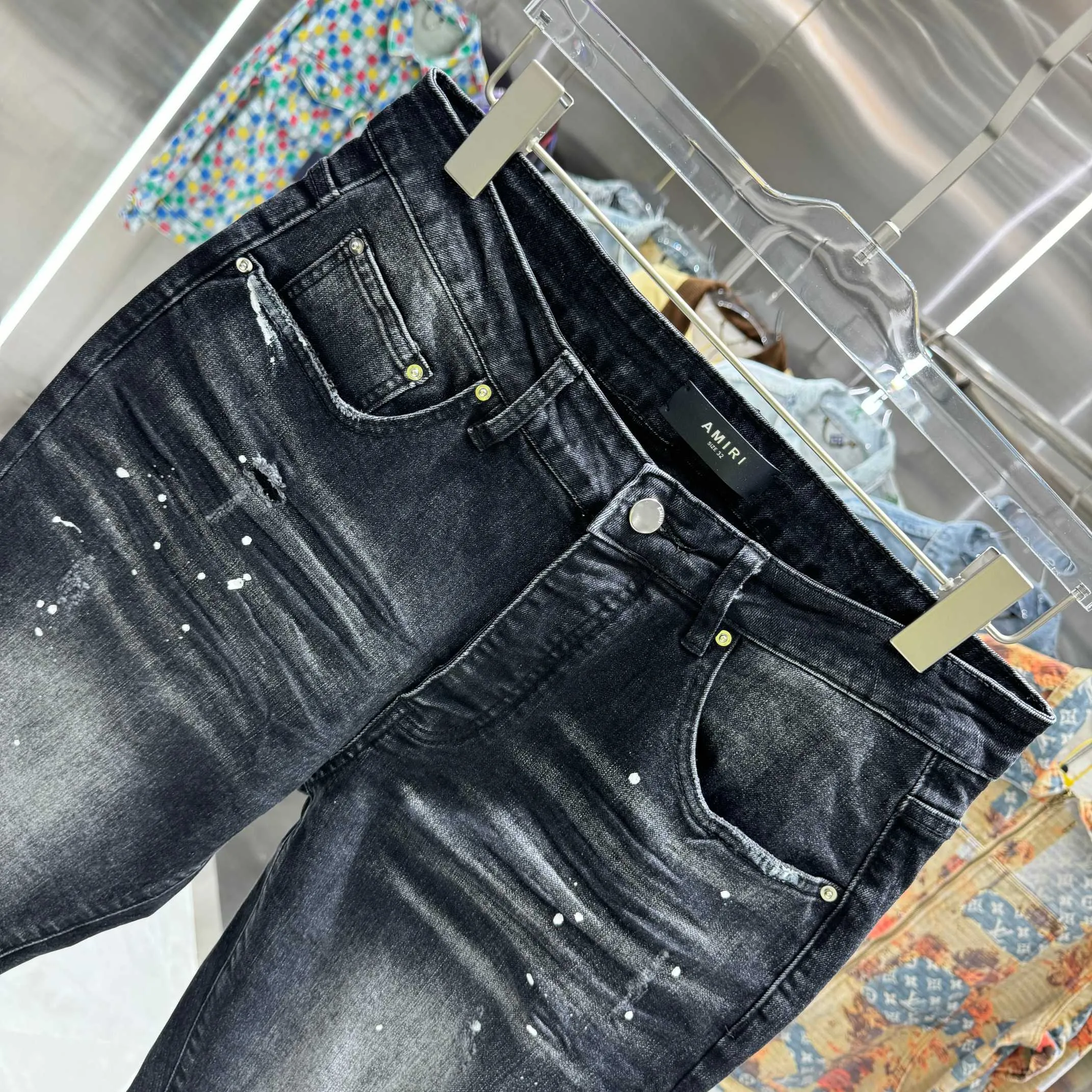 P280 Amiri ripped graffiti craft street fashion slim fit stretch jeans Color Black Size 30 32 34 36 38
