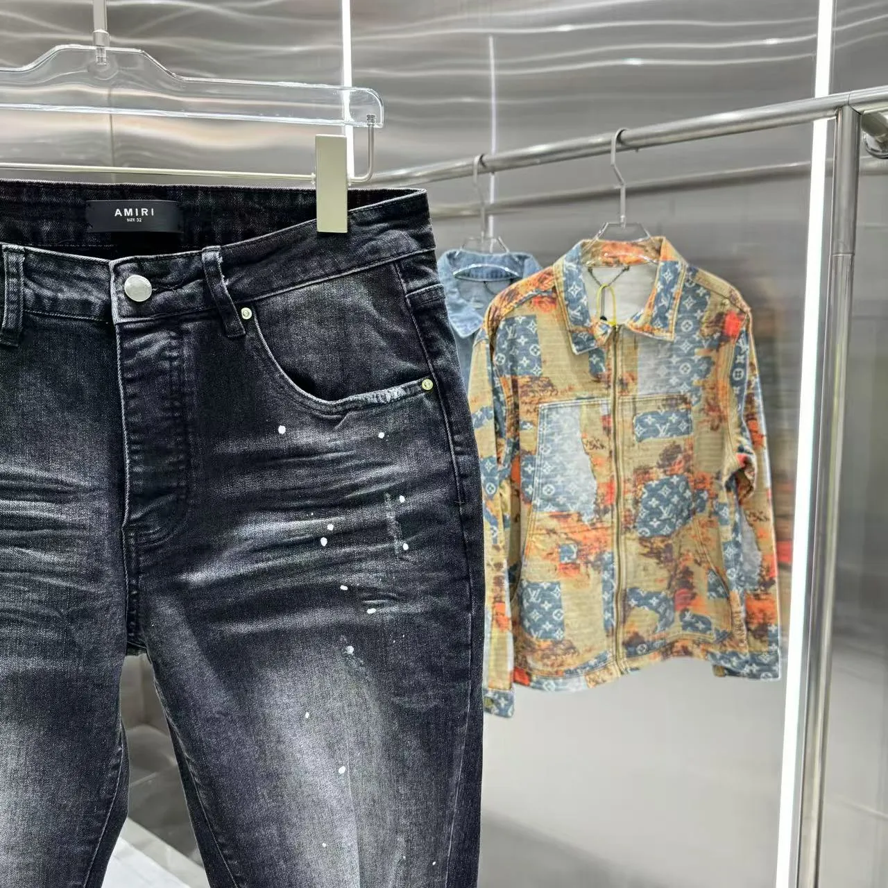 P280 Amiri ripped graffiti craft street fashion slim fit stretch jeans Color Black Size 30 32 34 36 38