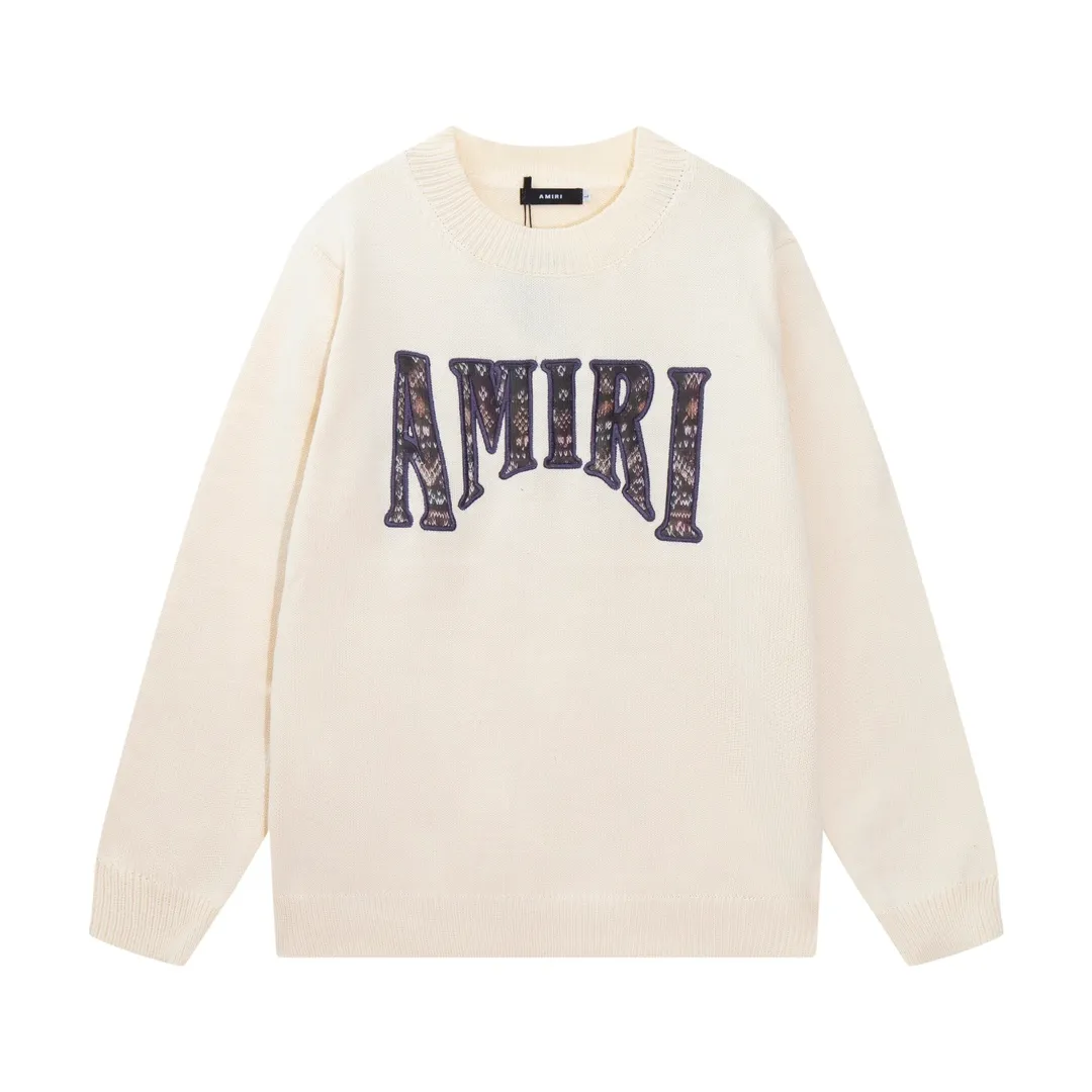 P280 AMIRI new neckline personalized logo chest patch sweater Color: White Black Size: S M L XL XXL