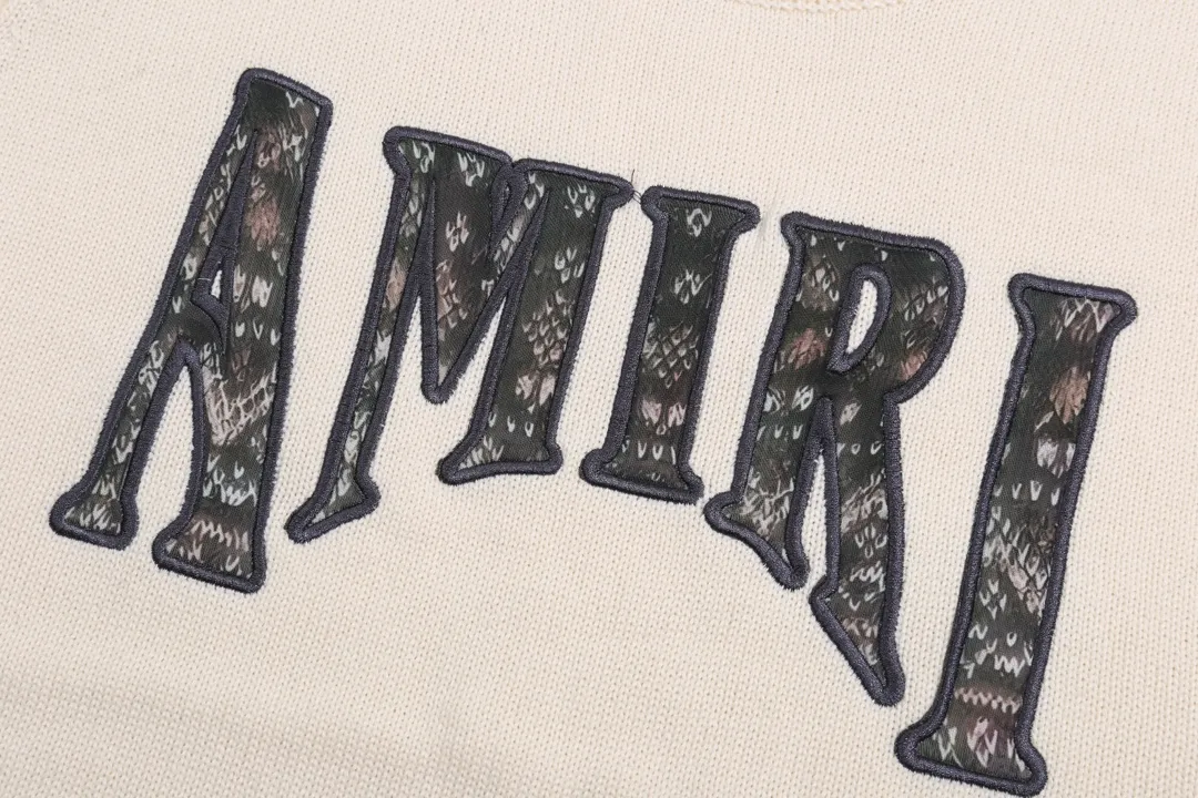 P280 AMIRI new neckline personalized logo chest patch sweater Color: White Black Size: S M L XL XXL