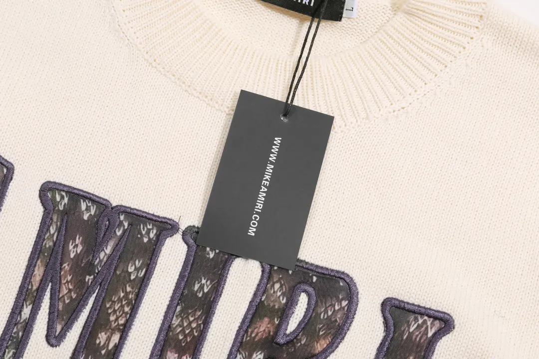 P280 AMIRI new neckline personalized logo chest patch sweater Color: White Black Size: S M L XL XXL